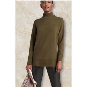 Anthropologie Margarita Mock Neck Tunic Sweater Small Green Shoulder Button